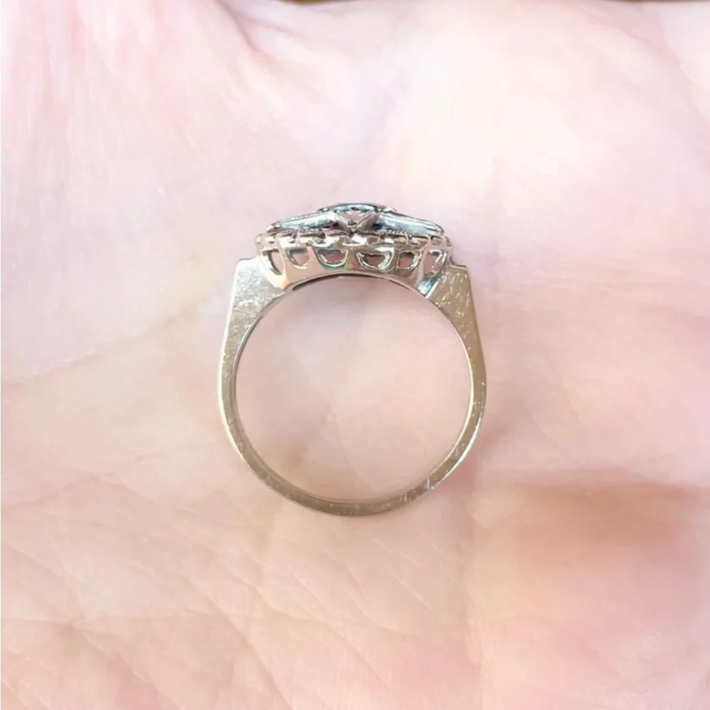 Vintage 10K White Gold Diamond Order of the Eastern Star Masonic Ring (Size 7.5) - Picture 9 of 10